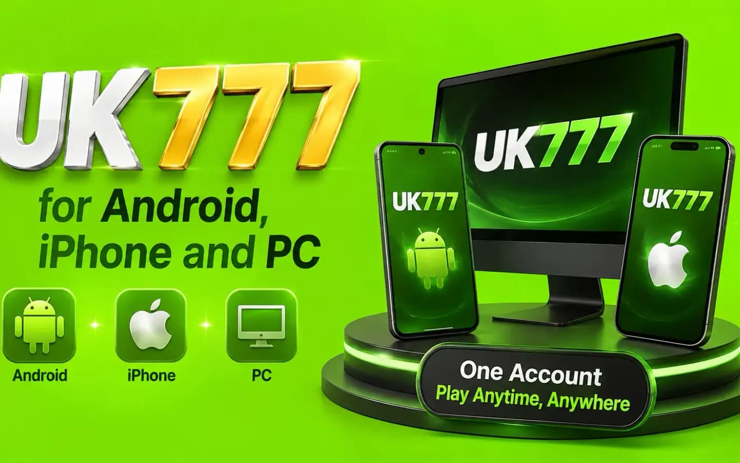 UK777 running on Android, iPhone and PC to show device compatibility