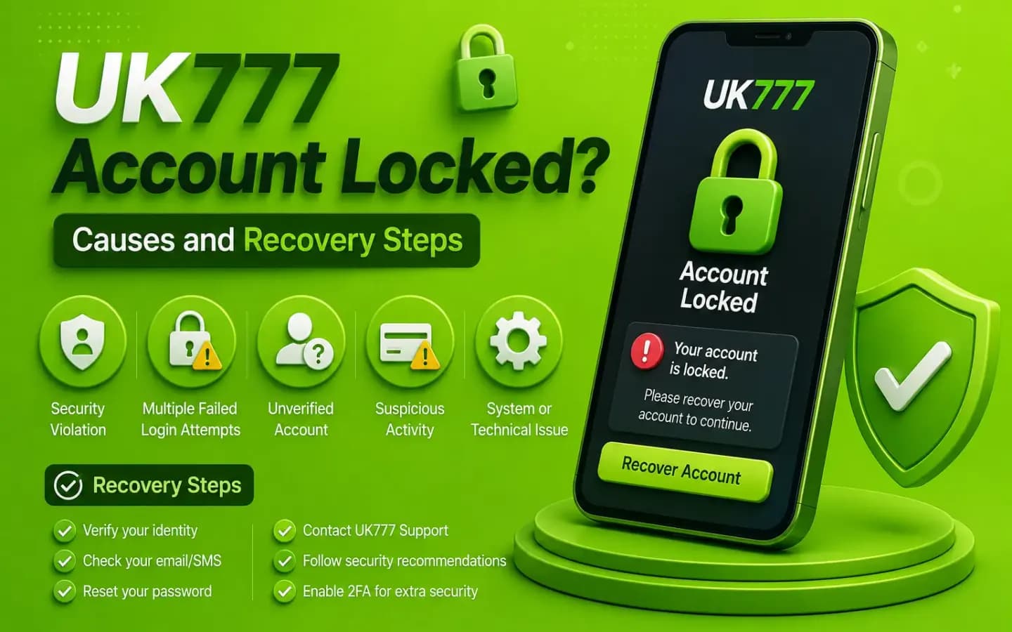A locked UK777 account showing the sign-in error and the recovery route back into the account