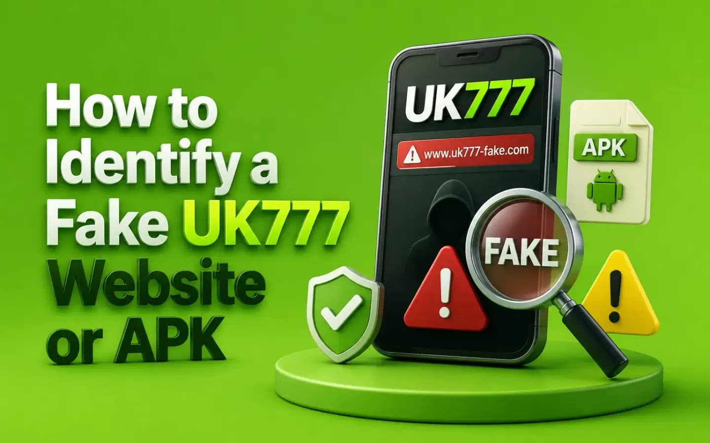 Warning signs that identify a fake UK777 website or APK download page