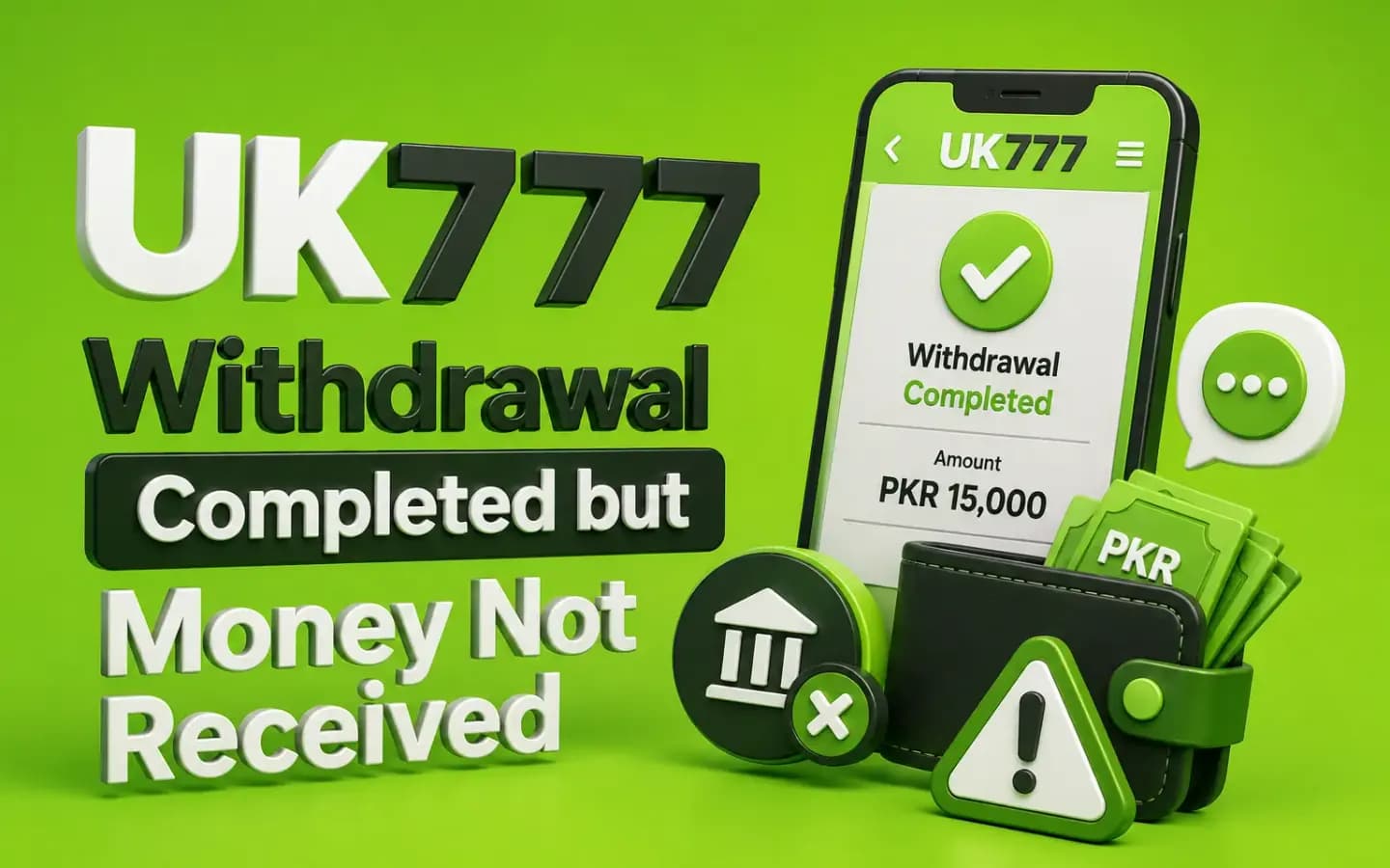 A completed UK777 withdrawal where the money has not yet reached the payout account