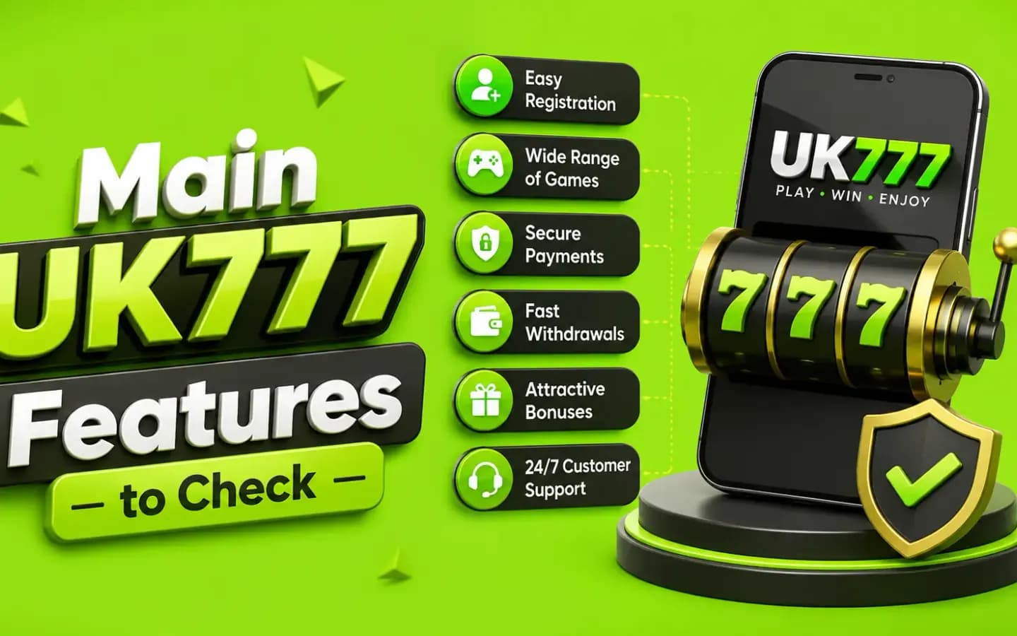 Main UK777 features to check before playing, laid out as a feature checklist